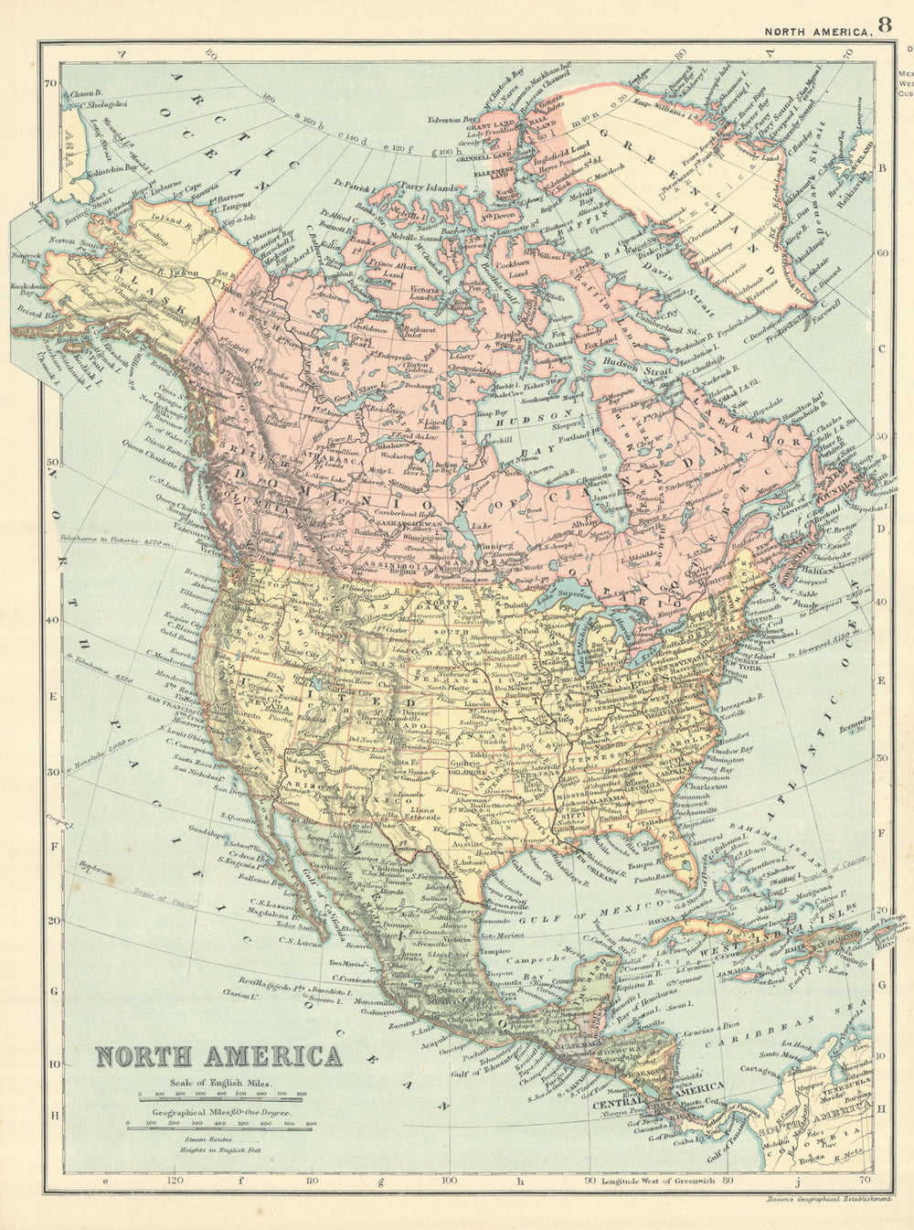 NORTH AMERICA. Political. States. Atahbasca Keewatin Assiniboia. BACON 1894 map