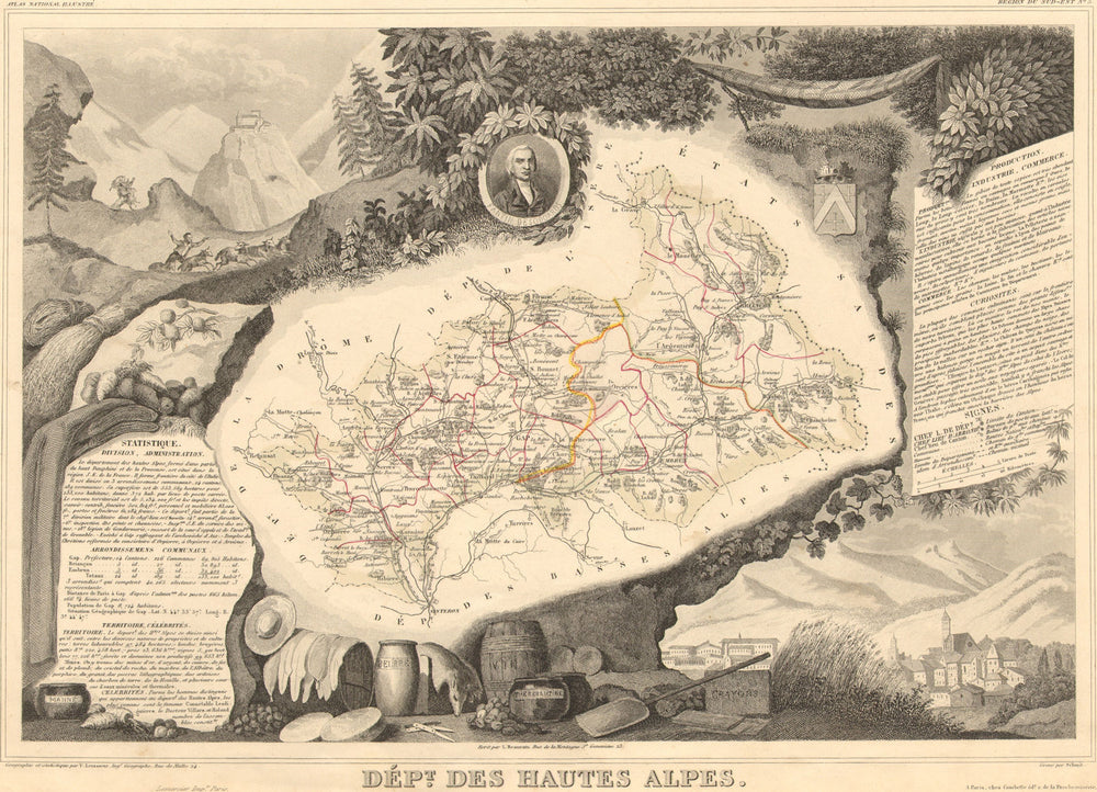 Département des HAUTES-ALPES. Decorative antique map/carte. LEVASSEUR 1852