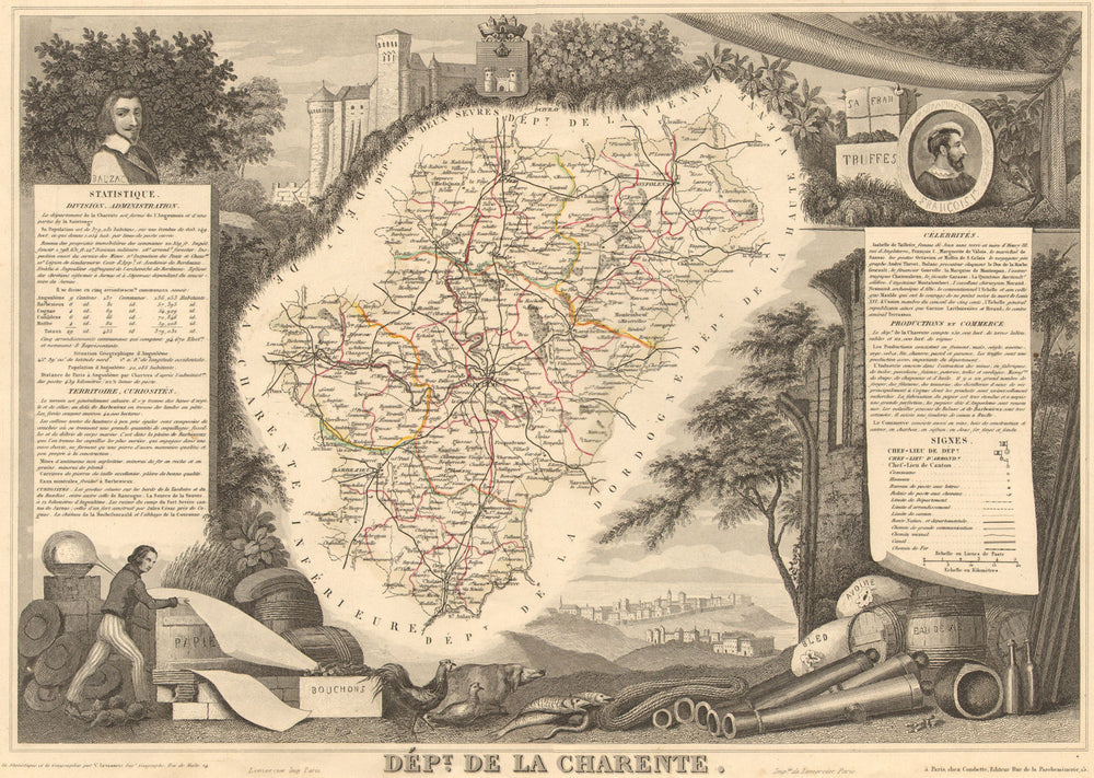 Département de la CHARENTE. Decorative antique map/carte. LEVASSEUR 1852