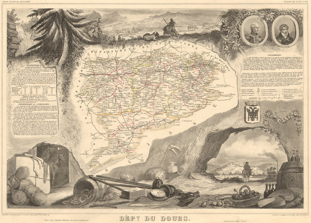 Département du DOUBS. Decorative antique map/carte by Victor LEVASSEUR 1852