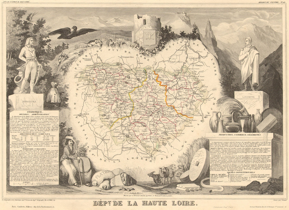 Département de la HAUTE-LOIRE. Decorative antique map/carte. LEVASSEUR 1852
