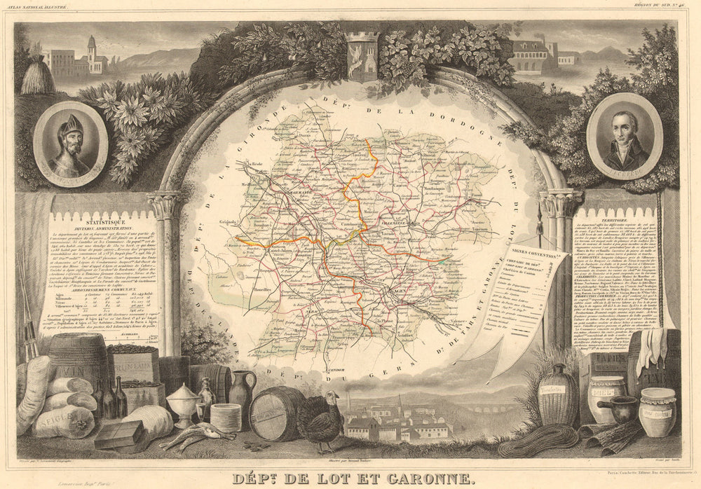 Département de LOT-ET-GARONNE. Decorative antique map/carte. LEVASSEUR 1852