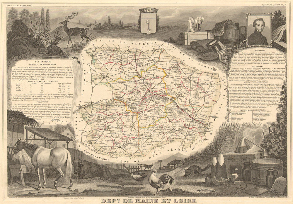 Département de MAINE-ET-LOIRE. Decorative antique map/carte. LEVASSEUR 1852