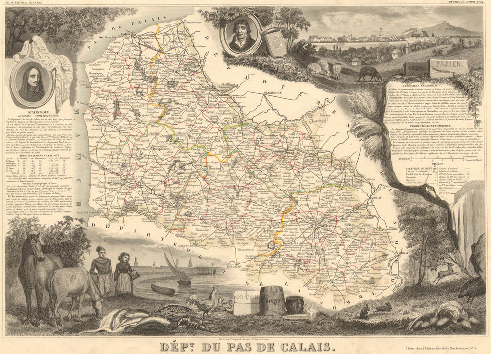 Département du PAS-DE-CALAIS. Decorative antique map/carte. LEVASSEUR 1852