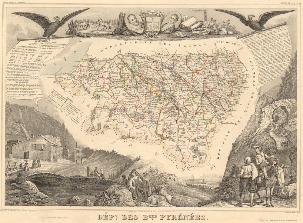 Département des BASSES-PYRÉNÉES. Pyrénées-Atlantiques. LEVASSEUR 1852 old map