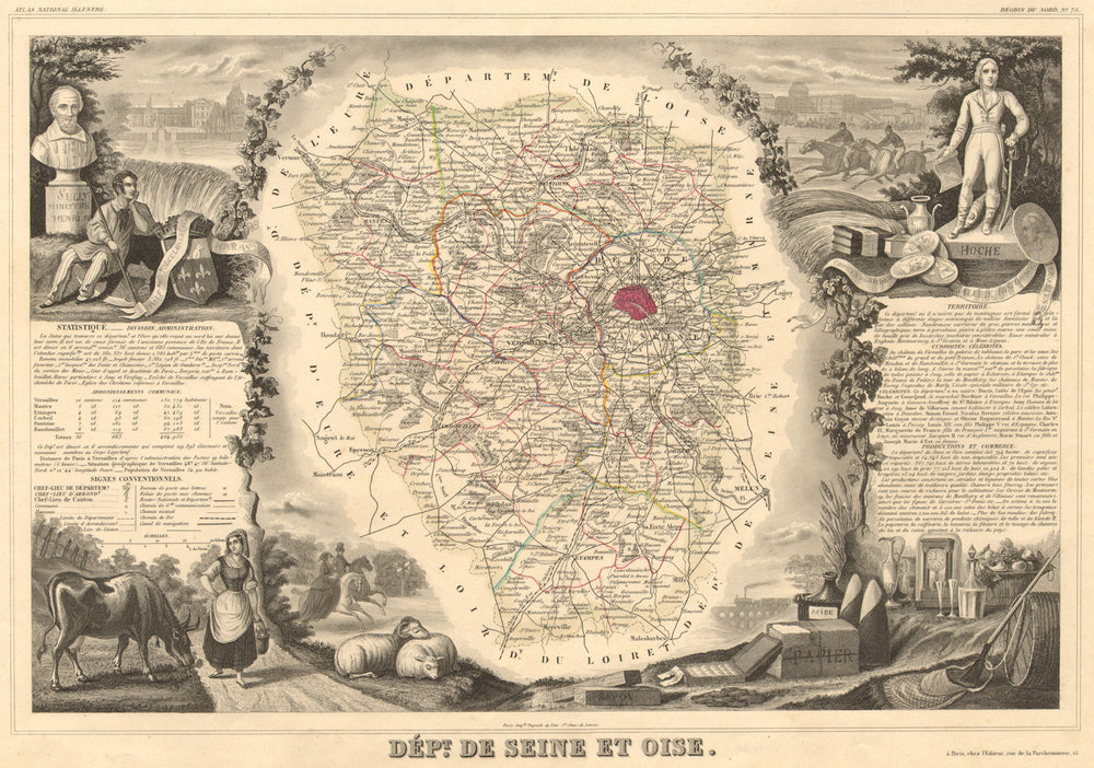 Département de SEINE-ET-OISE. Decorative antique map/carte. LEVASSEUR 1852