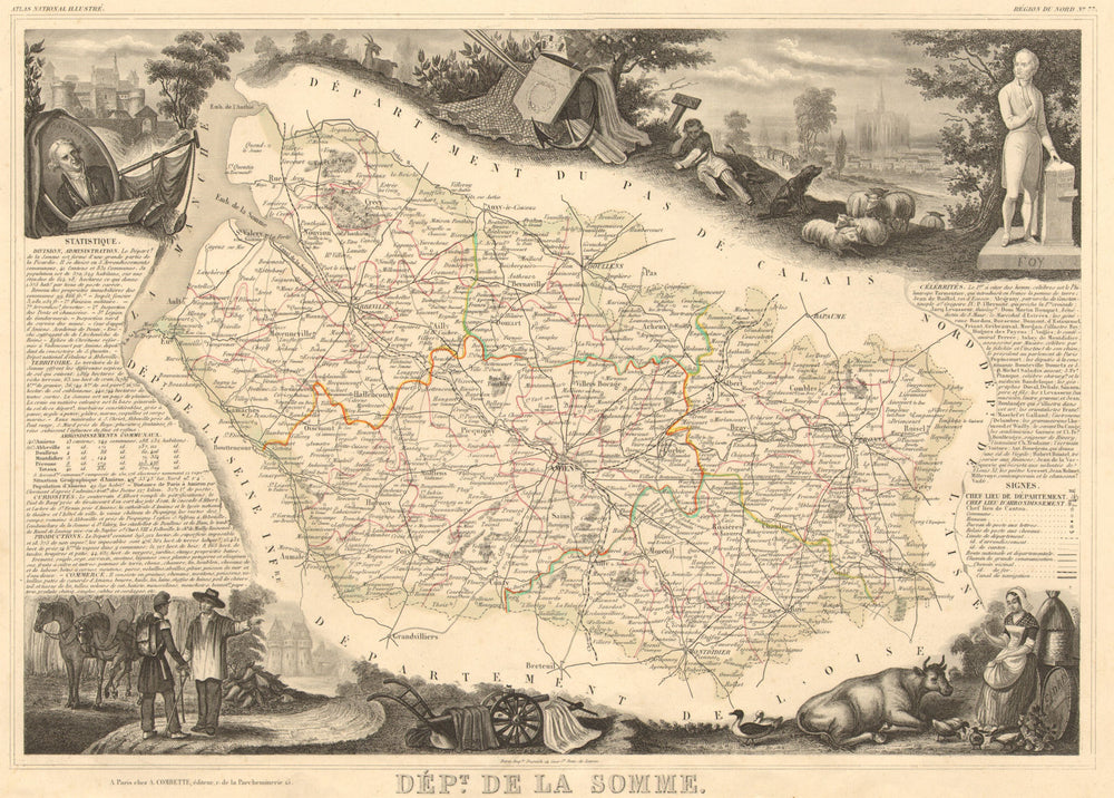 Département de la SOMME. Decorative antique map/carte by Victor LEVASSEUR 1852