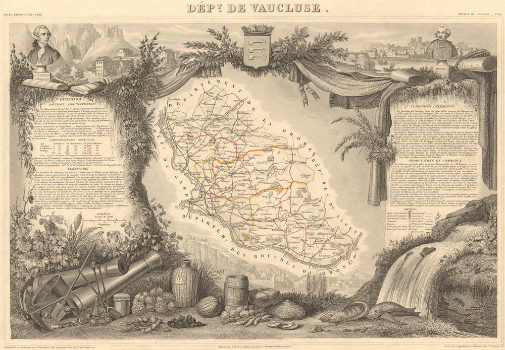 Département de VAUCLUSE. Decorative antique map/carte by Victor LEVASSEUR 1852