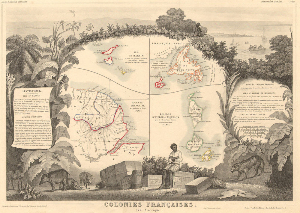 COLONIES FRANÇAISES AMÉRIQUE. Guyane Newfoundland Miquelon. LEVASSEUR 1852 map