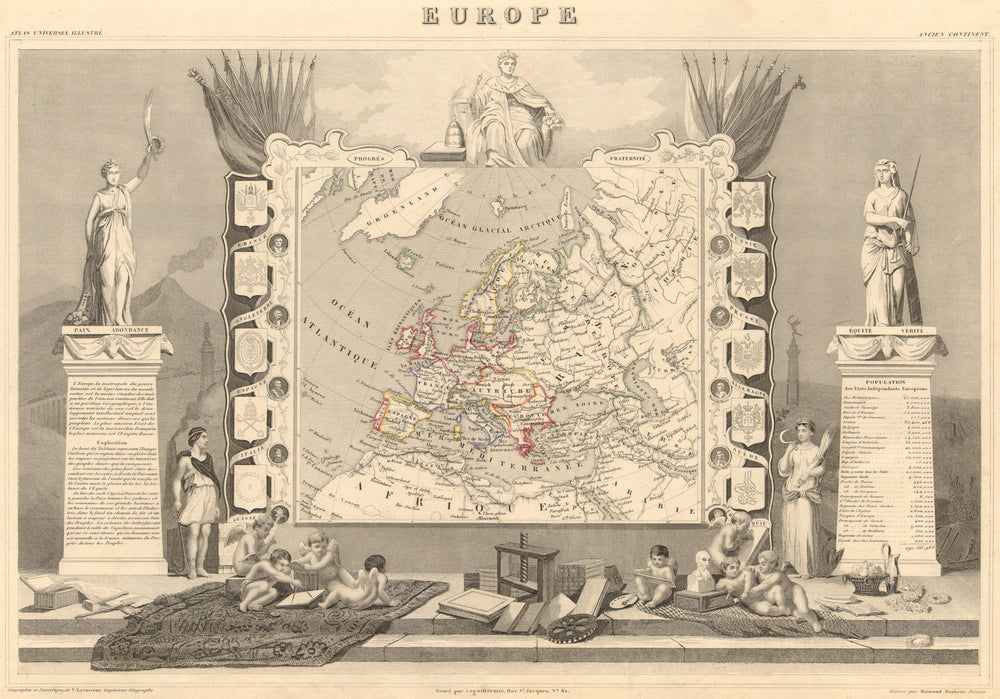 EUROPE. Decorative antique map/carte by Victor LEVASSEUR 1852 old