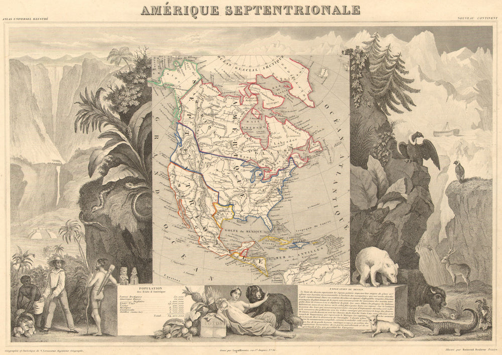 AMÉRIQUE SEPTENTIONALE. North America. Shows Texas Republic.LEVASSEUR 1852 map