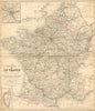 FRANCE. LARGE. Decorative antique map/carte by Victor LEVASSEUR 1852 old