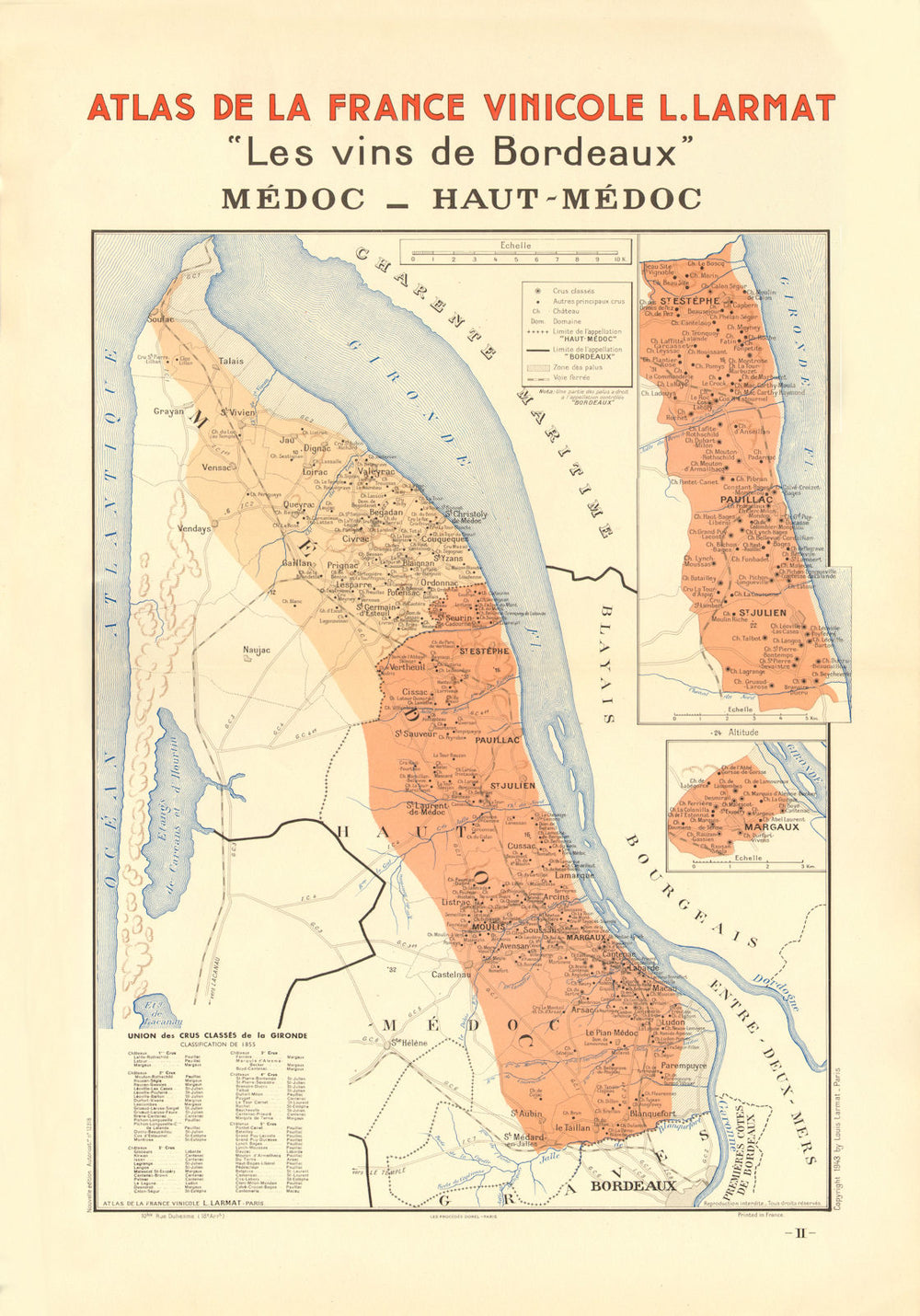 BORDEAUX WINE MAP. Les Vins de Bordeaux - Médoc - Haut-Médoc. LARMAT 1944