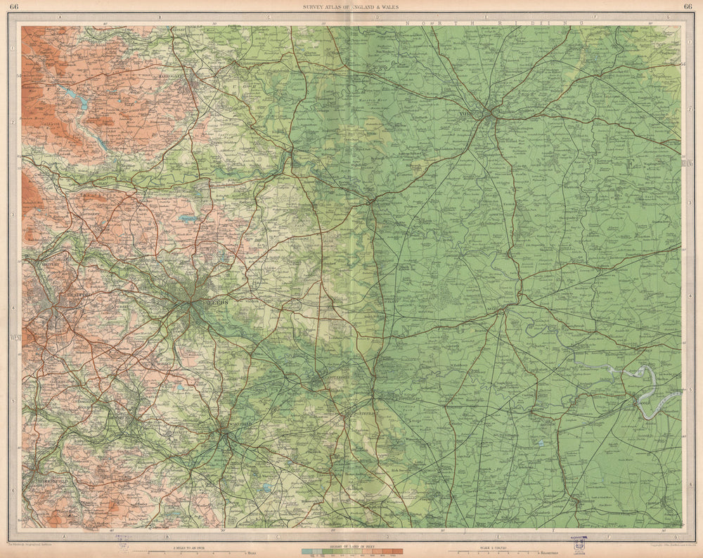 YORKSHIRE. Leeds Bradford Wakefield York Harrogate Huddersfield. LARGE 1939 map