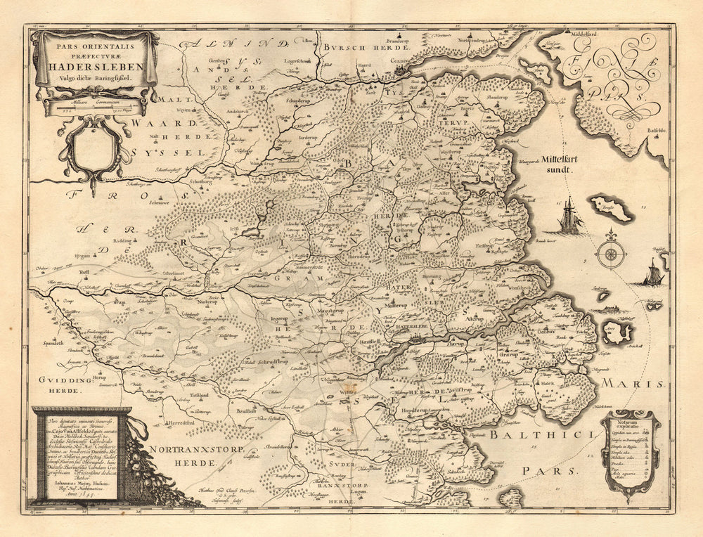PARS ORIENTALIS PRAEFECTURAE HADERSLEBEN. Haderslev Kolding. BLAEU c1667 map