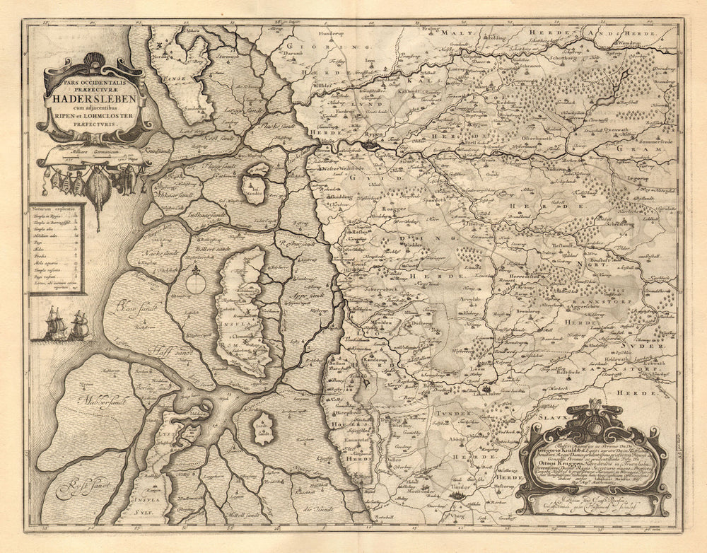 PARS OCCIDENTALIS PRAEFECTURAE HADERSLEBEN. Haderslev Tønder. BLAEU c1667 map