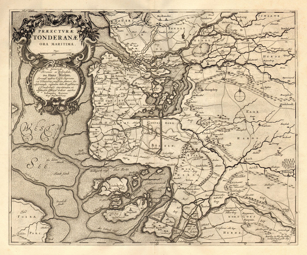 PRAEFECTURAE TONDERNAE ORA MARITIMA.Tønder coast.Nordfriesland.BLAEU c1667 map