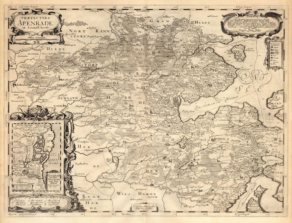 PRAEFECTURA APENRADE & LUNTOFT HERDE. Aabenraa plan Brundlund. BLAEU c1667 map