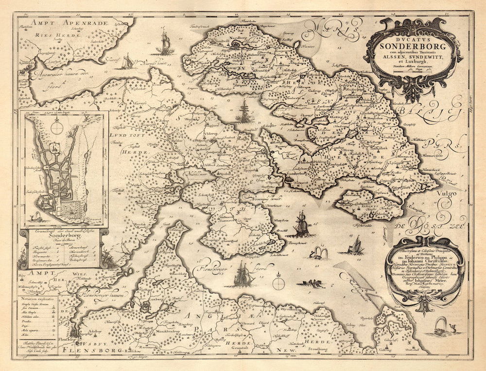 DUCATUS SONDERBORG.Duchy of Sønderborg Als Sundeved Glücksburg BLAEU c1667 map