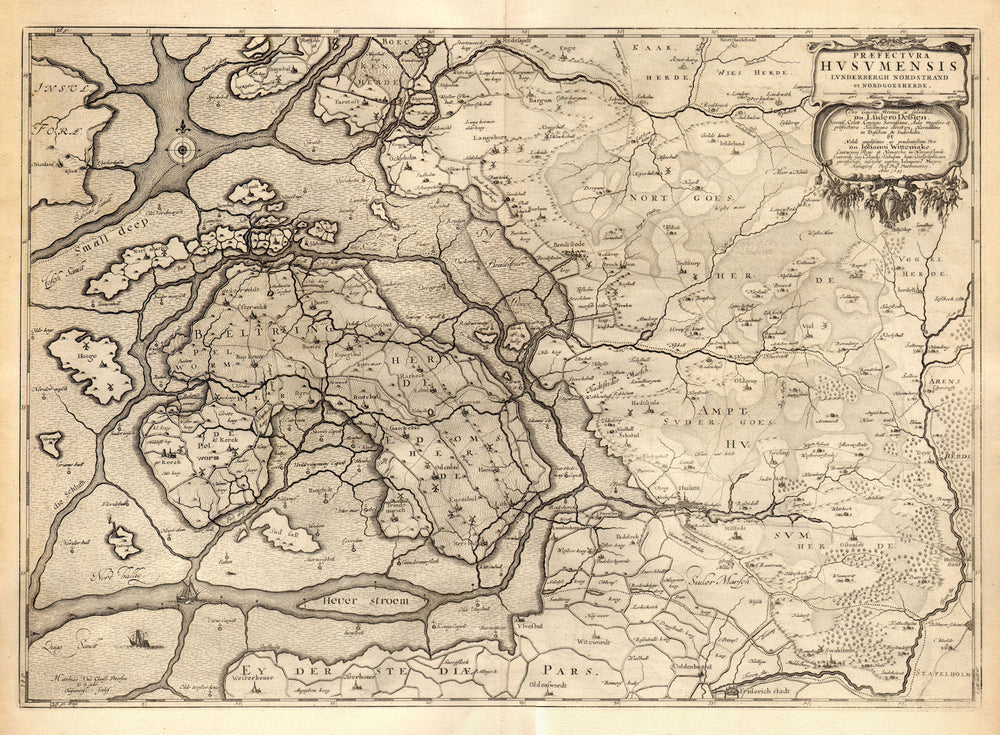 PRAEFECTURA HUSUMENSIS. Husum prefecture. Bredstedt. Germany. BLAEU c1667 map