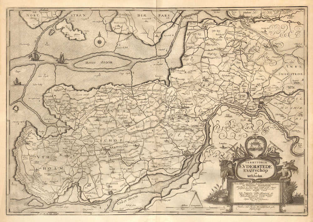 TERRITORIA EYDERSTEDE EVERSCHOP ET UTHHOLM. Eiderstedt Utholm. BLAEU c1667 map
