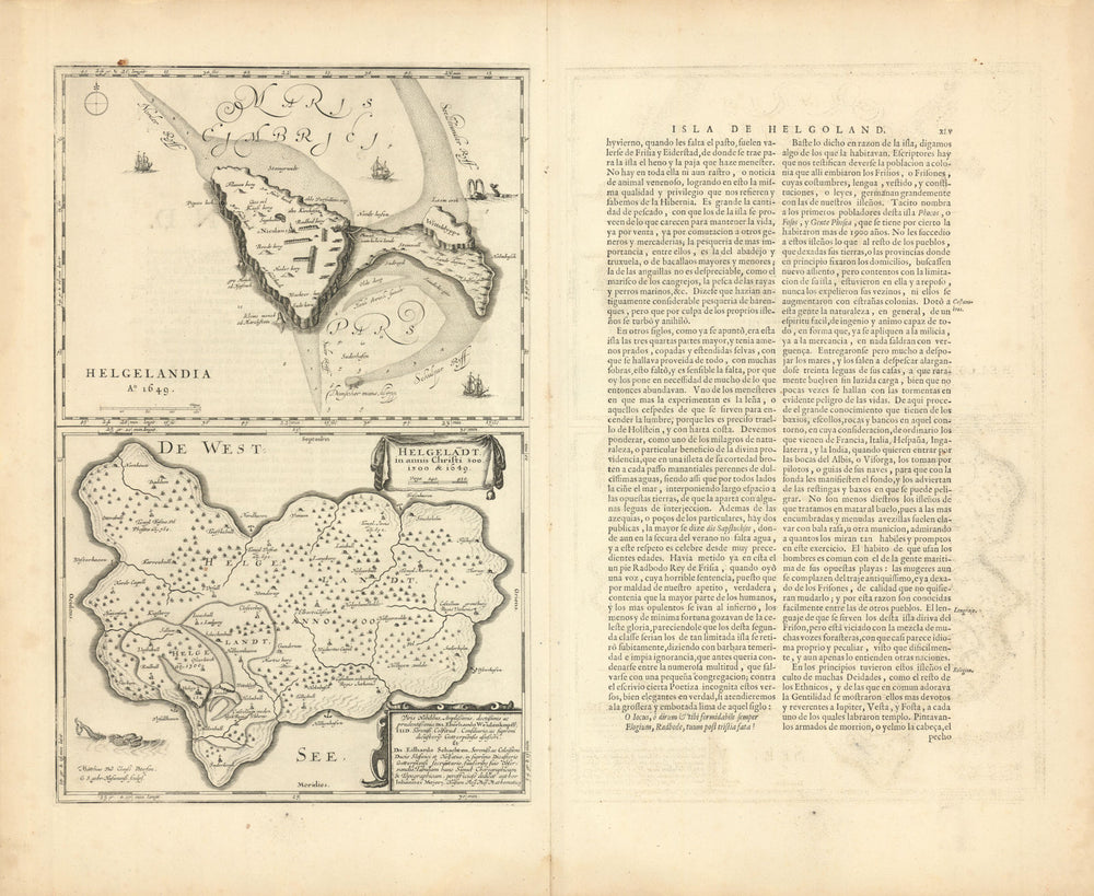 HELGELANDIA.Heligoland/Helgoland in 800, 1300 & 1649. Flooding.BLAEU c1667 map