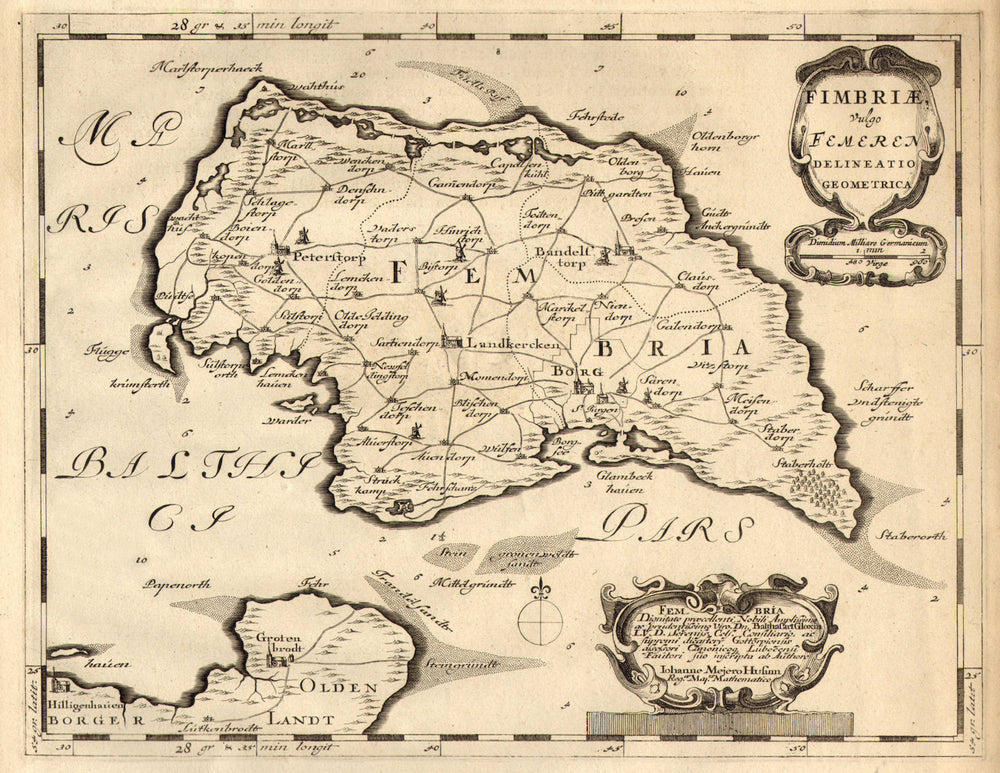 FIMBIAE VULGO FEMEREN. Burg auf Fehmarn/Femern island Germany. BLAEU c1667 map