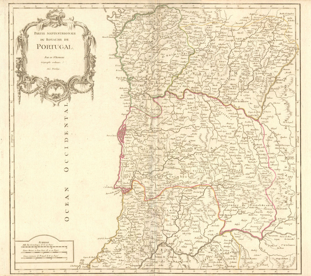 'PARTIE SEPTENTRIONALE DU ROYAUME DE PORTUGAL'. Porto. DE VAUGONDY c1750 map