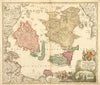 'INSULAE DANICAE' Denmark islands Zealand/Sjaelland Funen/Fyn.HOMANN c1730 map