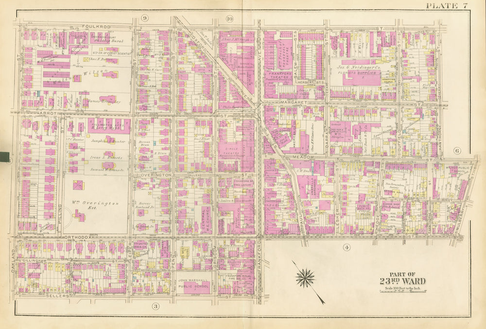 PHILADELPHIA Frankford. Orthodox Foulkrod Oakland Arrot Meadow BROMLEY 1929 map