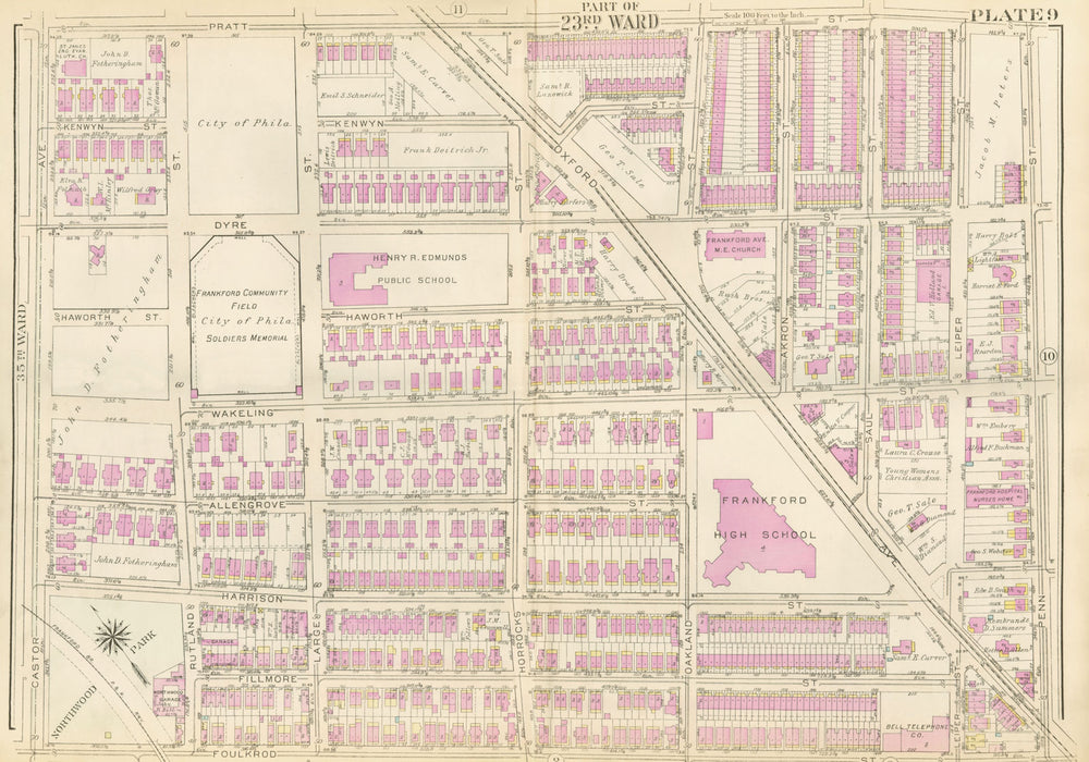 PHILADELPHIA Frankford. Oxford Castor Penn Dyre Pratt Foulkrod BROMLEY 1929 map