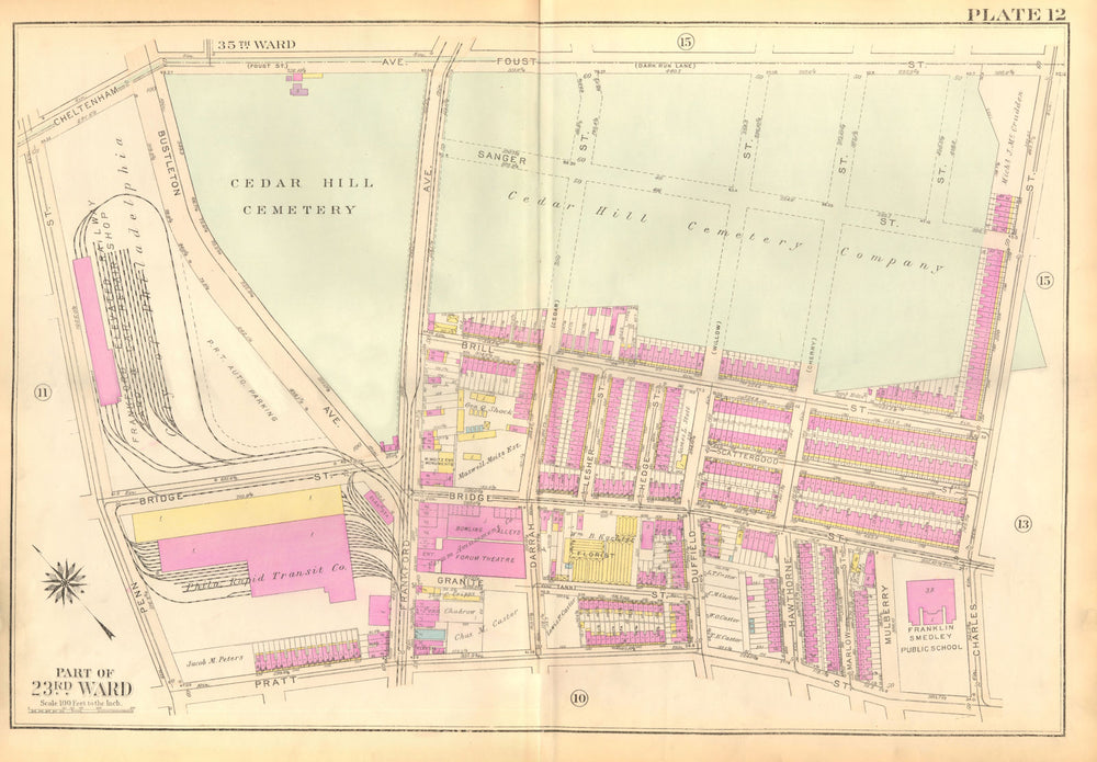 PHILADELPHIA Frankford. Cedar Hills Cemetery. Foust Pratt Penn BROMLEY 1929 map