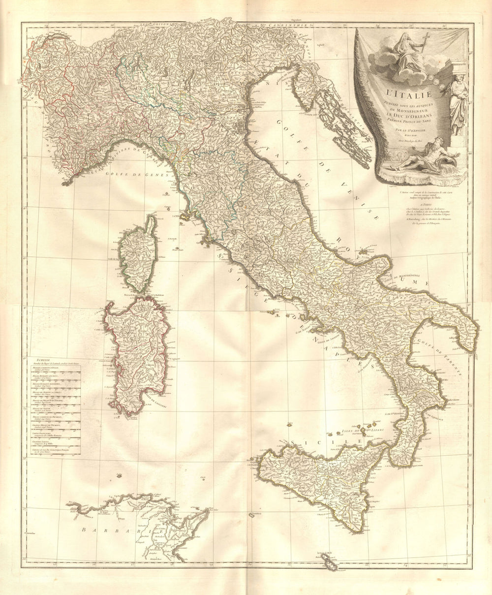 'Italie...sous les auspices [du] Duc d'Orleans'.Italy. D'ANVILLE/HOMANN 1743 map