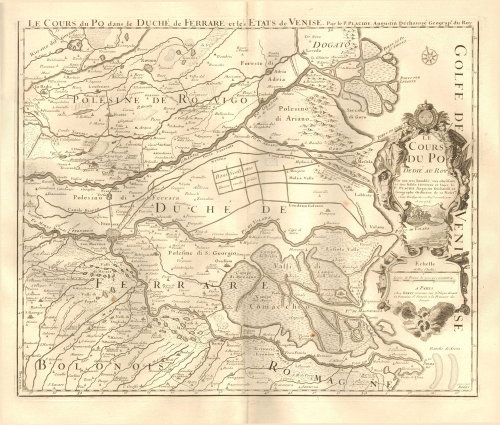 Le cours du Po dans le Duché de Ferrare et les Etats de Venise. PLACIDE 1734 map