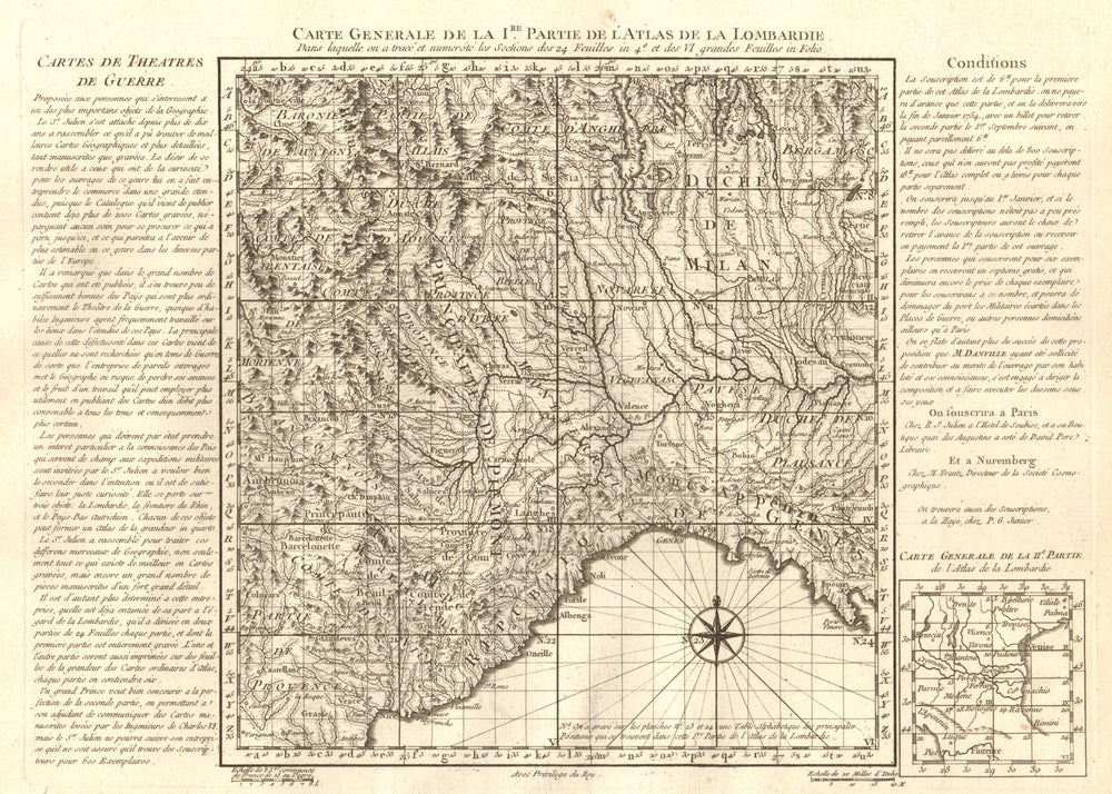 'Carte generale de...l'atlas de la Lombardie'. Lombardia. D'ANVILLE 1754 map