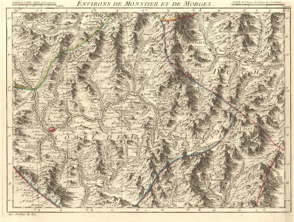 SAVOIE/AOSTA. Moutiers Morgex Tignes Val d'Isère Courmayeur. D'ANVILLE 1754 map
