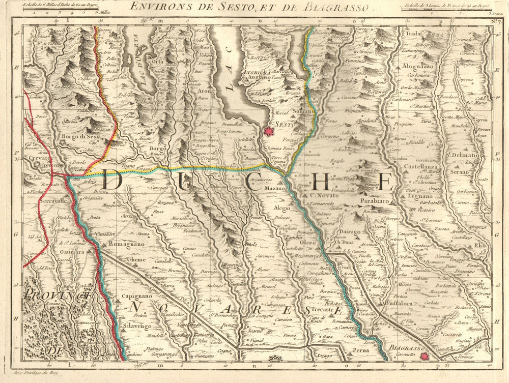 ITALIAN LAKES Lago d'Orta/Maggiore Abbiategrasso Sesia Ticino.D'ANVILLE 1754 map
