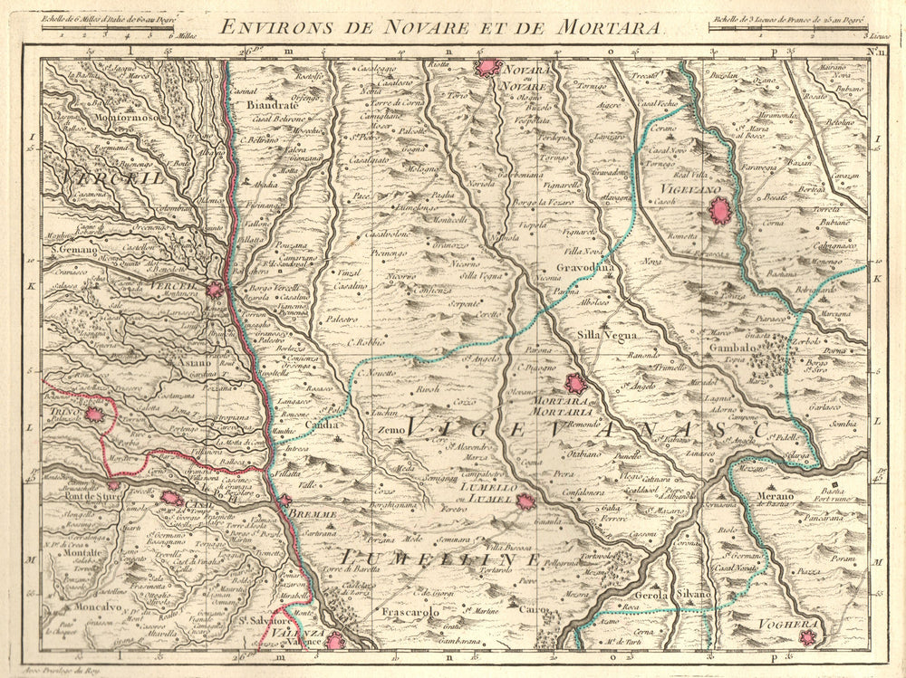 NOVARA & MORTARA. Vigevano Voghera Valenza Monferrato. Italy. D'ANVILLE 1754 map