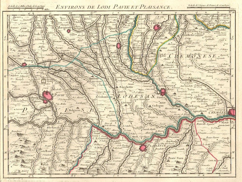 PO VALLEY Pavia-Cremona. Bobbio Pontremoli Lodi Piacenza. D'ANVILLE 1754 map
