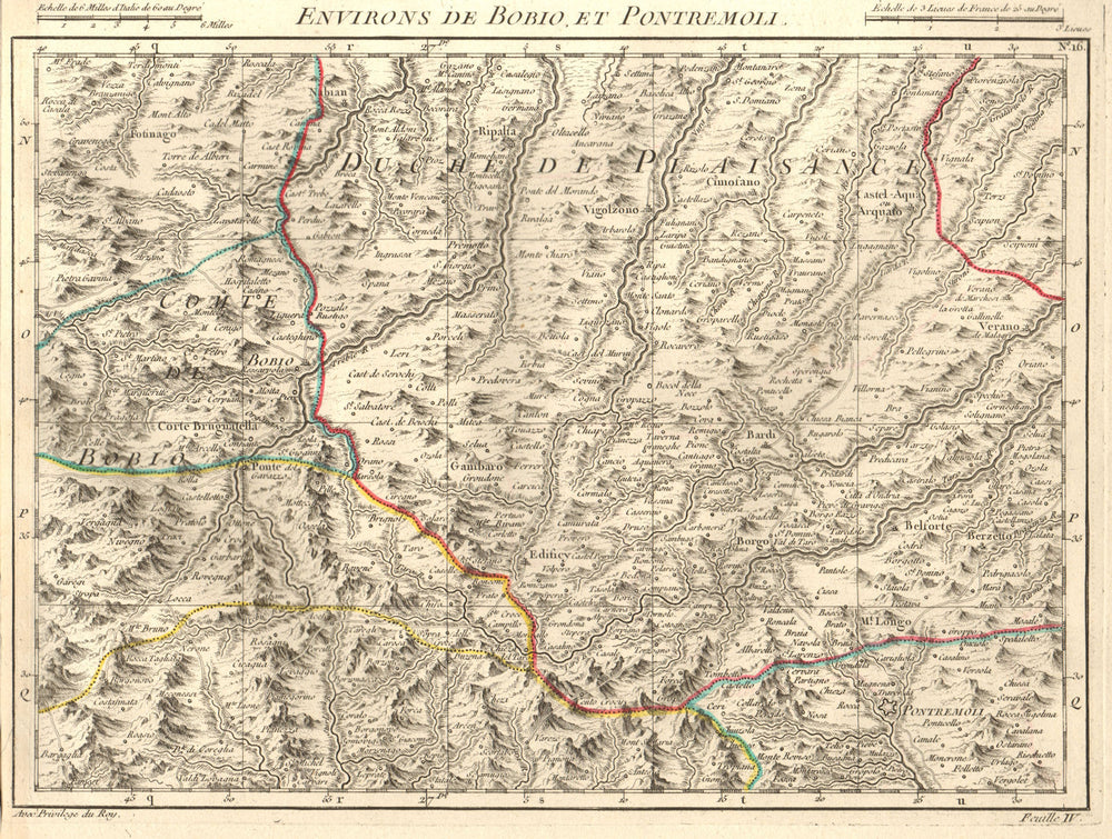 BOBBIO & PONTREMOLI ENVIRONS. Duchy Piacenza. Emilia Romagna. D'ANVILLE 1754 map