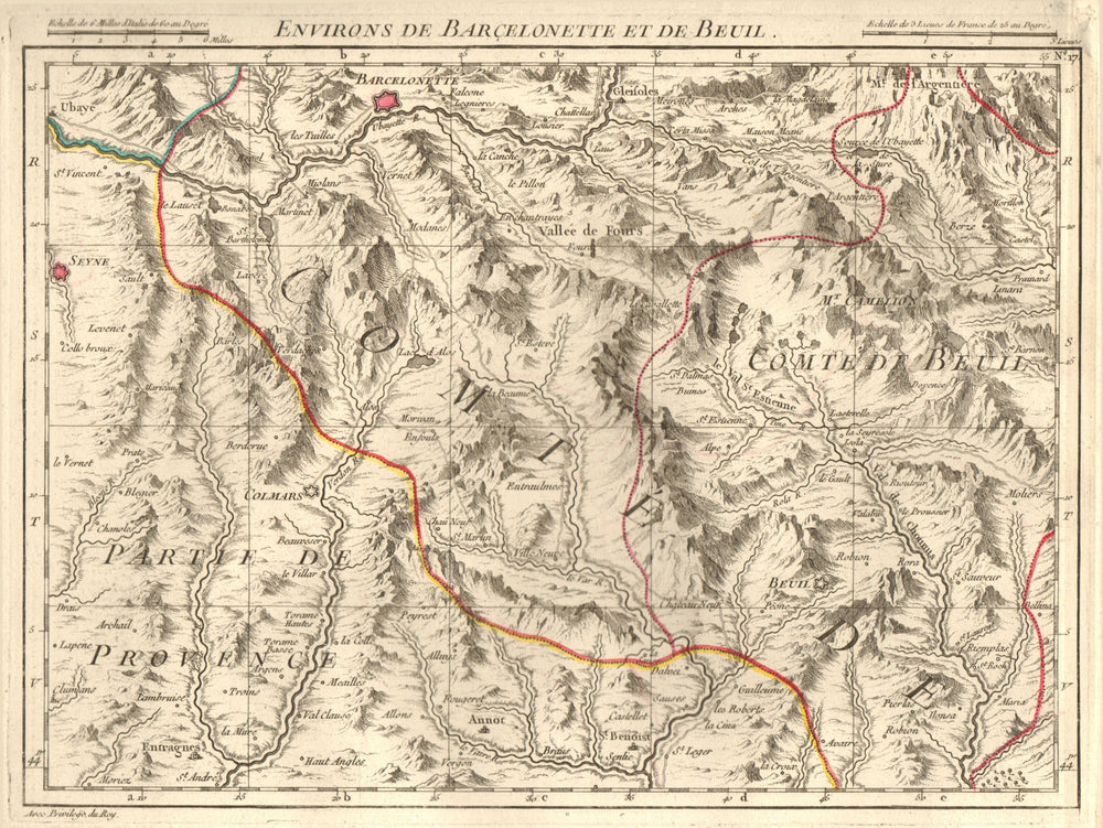ALPES DU SUD. Barcelonnette Beuil Seyne Colmars Allos Isola. D'ANVILLE 1754 map
