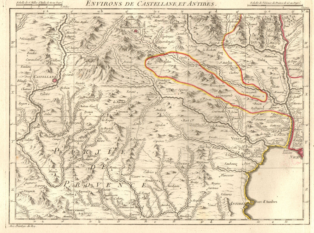 CÔTE D'AZUR. Nice-Antibes. Vence Cagnes Grasse Valbonne. D'ANVILLE 1754 map