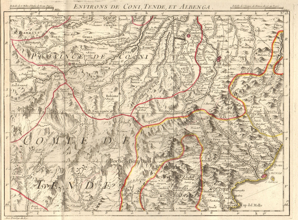 LIGURIAN RIVIERA LIGURE. Cuneo Tende Albenga Andora Alassio. D'ANVILLE 1754 map
