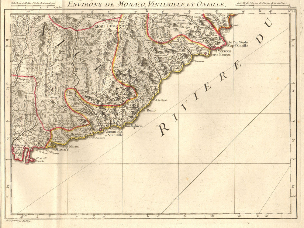 CÔTE D'AZUR/RIVIERA LIGURE. Villefranche Cap-Ferrat Monaco. D'ANVILLE 1754 map