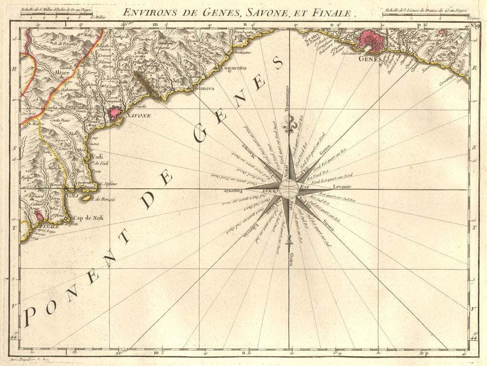 LIGURIAN RIVIERA LIGURE Finale-Sori. Genoa Savona Noli Nervi. D'ANVILLE 1754 map