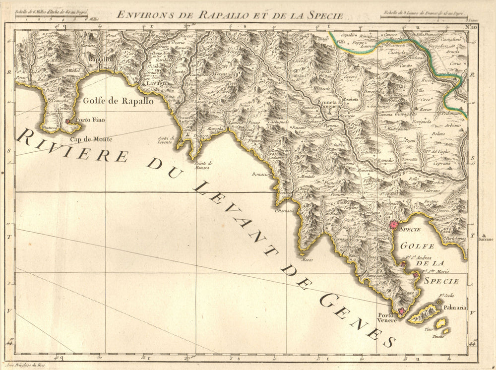 LIGURIAN RIVIERA LIGURE. Recco-La Spezia. Rapallo Portofino. D'ANVILLE 1754 map