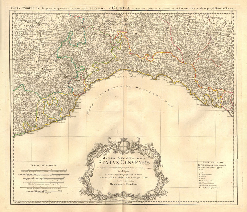 'Mappa Geographica Status Genuensis' Republic of Genoa. Liguria. HOMANN 1749