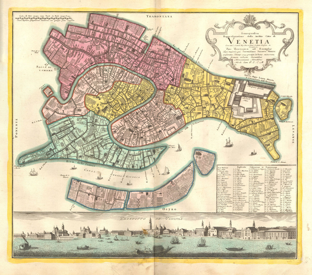 '.. della inclita Citta di Venetia'. Venezia Venice plan & view. HOMANN 1729 map