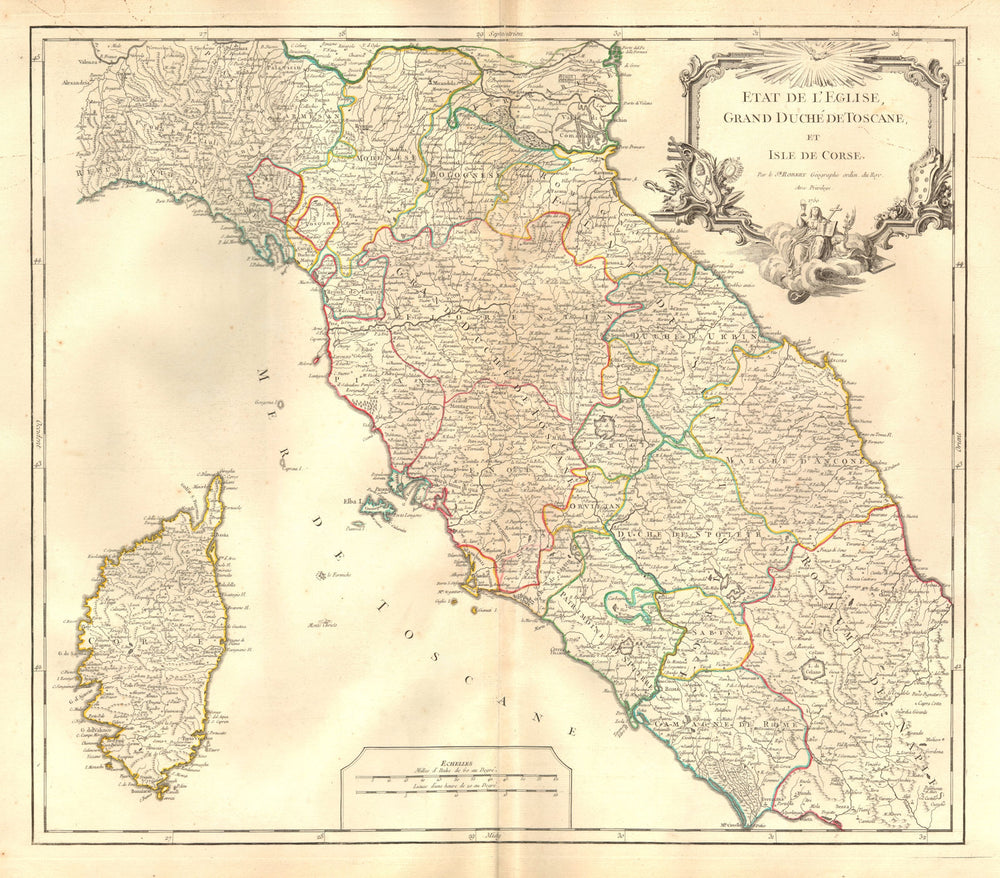 'Etat de l'Eglise, Grand Duché de Toscane et Isle de Corse' DE VAUGONDY 1750 map