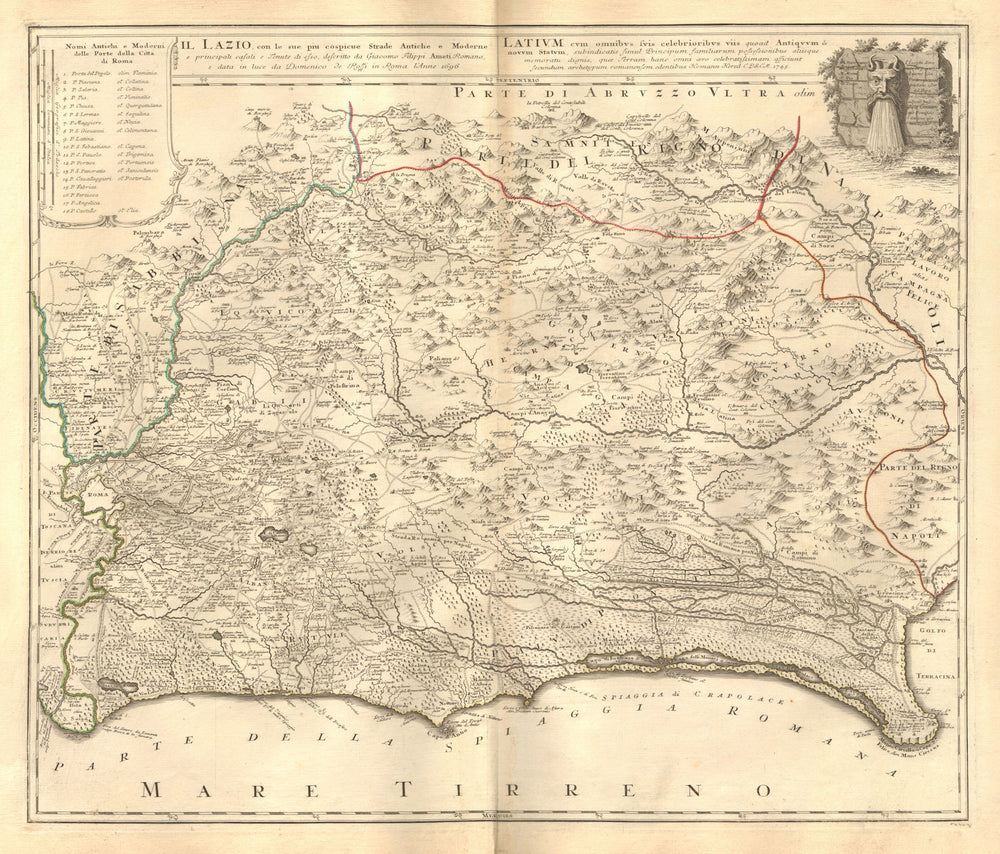 Il Lazio con le sue piu cospicue strade antiche e moderne.Latium.HOMANN 1745 map